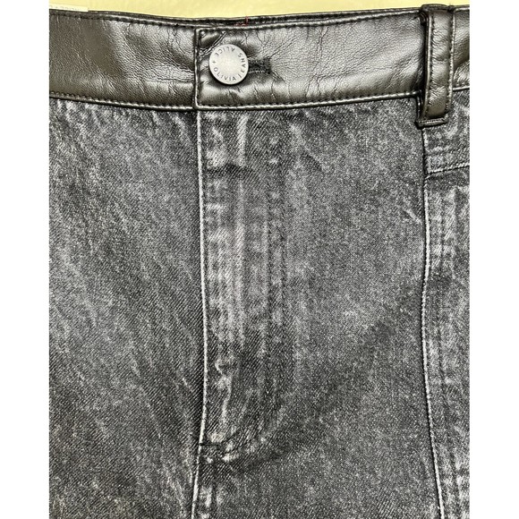 Alice + Olivia Jenny Faux Leather-Trimmed Mid-Rise Tapered Jeans Black‎ Size 32 - Picture 3 of 12